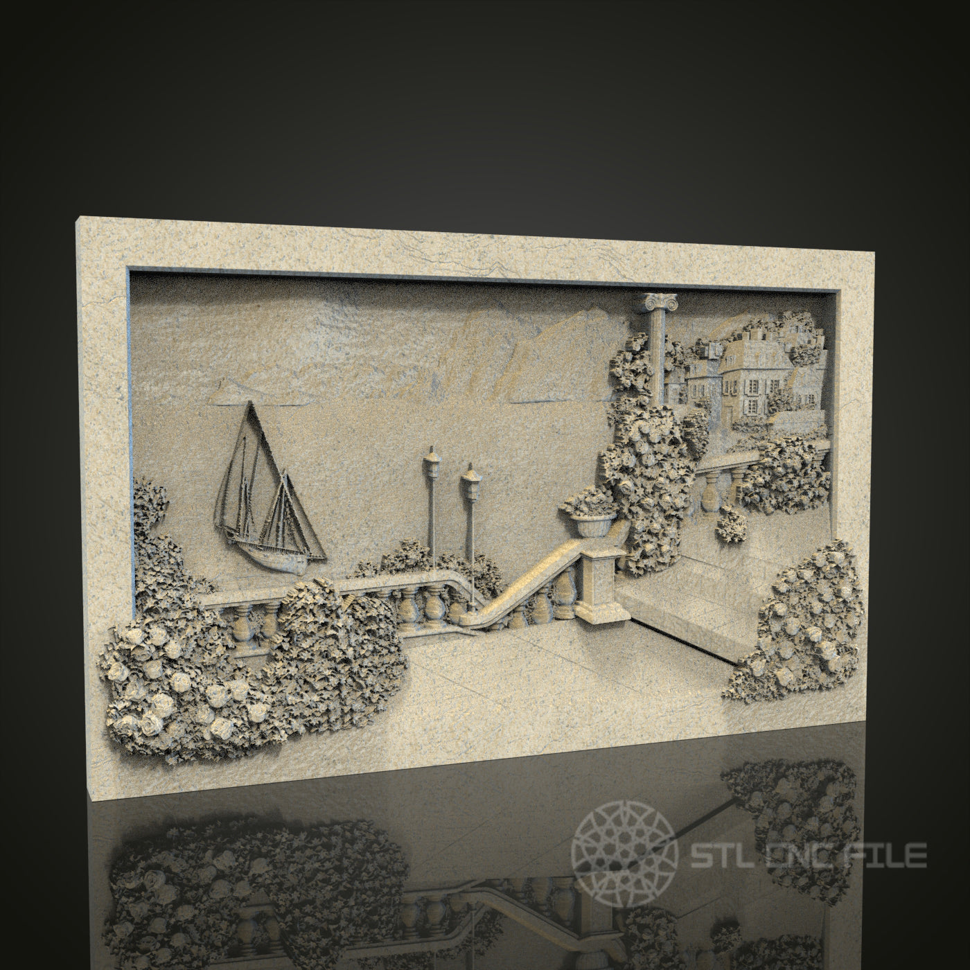 Coastal Scene Relief STL Model for CNC and 3D Printing, Artcam, Aspire, Wall Decor