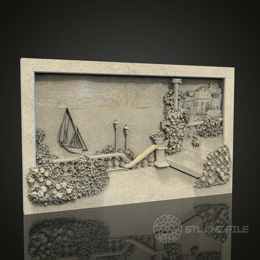 Coastal Scene Relief STL Model for CNC and 3D Printing, Artcam, Aspire, Wall Decor