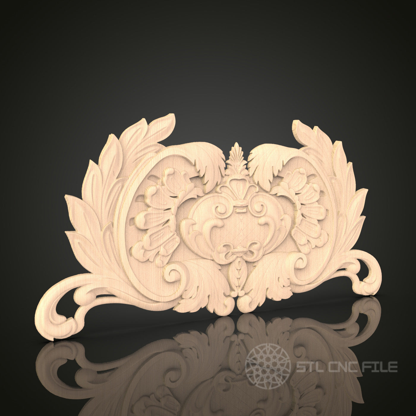 Ornate Crest STL File for CNC - Luxurious Foliage 3D Wood Carving Design