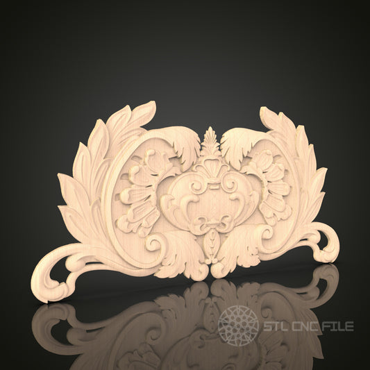 Ornate Crest STL File for CNC - Luxurious Foliage 3D Wood Carving Design