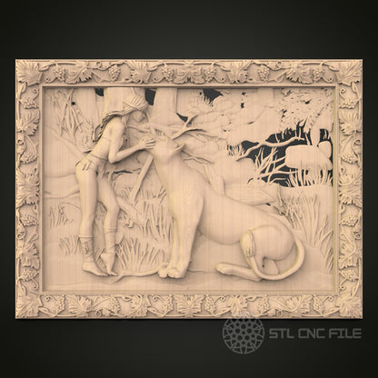 Fairy and Deer Forest Scene 3D CNC Router Engraver File, STL Model for Artcam Aspire, Wood Wall Decor