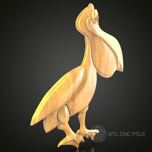 Whimsical Pelican STL File for CNC, 3D Wood Carving, Charming Bird Art, Router Engraving, Playful Decor