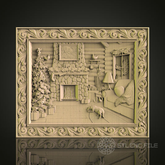 Cozy Cabin Scene Relief STL Model for CNC Router, Aspire, Artcam, 3D Printer, Wall Decor, Wood Art