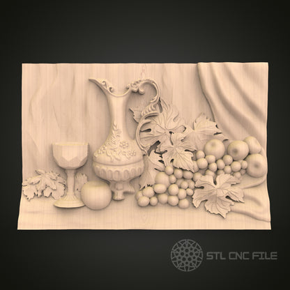 Classic Still Life STL File for CNC - Elegant Dining Decor 3D Wood Carving Design