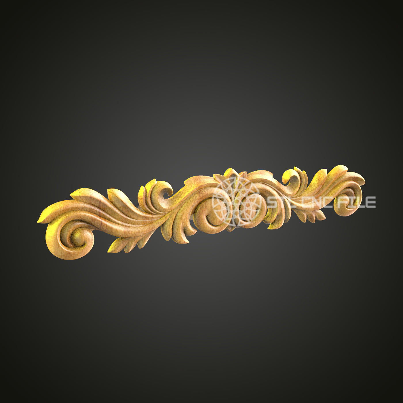 Golden Floral Ornament STL Model for CNC Routers, Ideal for Wood Wall Art and Decor