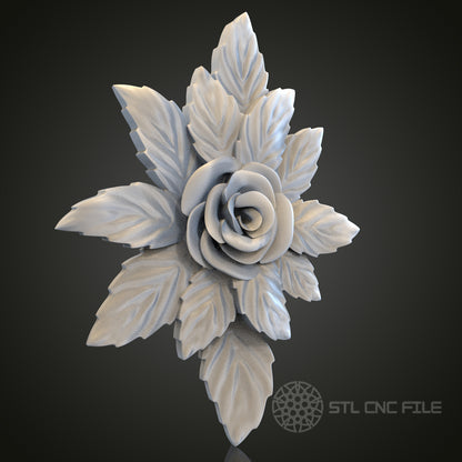 Elegant Rose and Leaves Relief STL Model for CNC Router Engraver, Artcam, Aspire, Wood Art Wall Decor