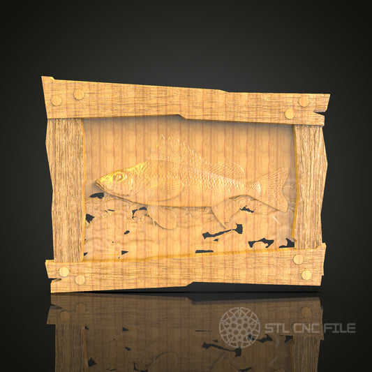 Rustic Fish Scene 3D Relief Model for CNC – Fishing Lodge Decor, Wood Carving File