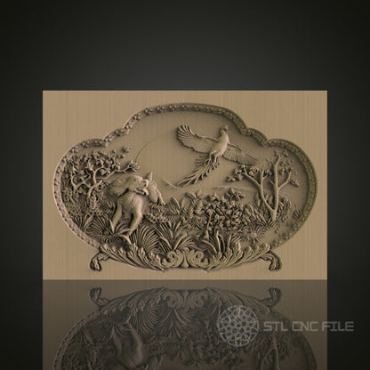 Bird and Animal Landscape Relief Art STL Model for CNC Router Engraver - Wood Art Wall Decor - 3D Printer File for Artcam and Aspire