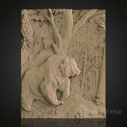 Bear Forest Relief Art STL Model for CNC Router Engraver - Wood Art Wall Decor - 3D Printer File for Artcam and Aspire