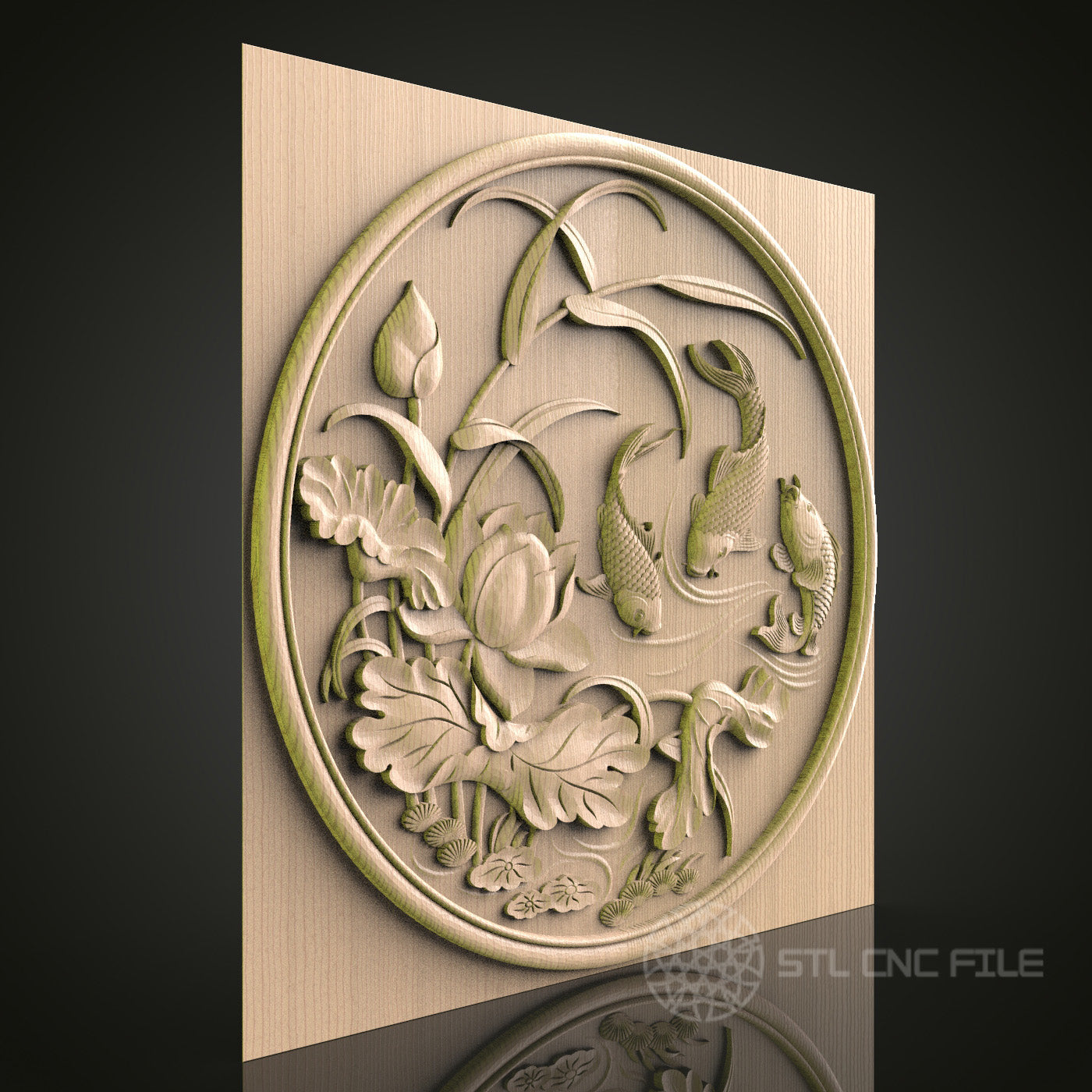 Koi Fish Pond 3D CNC Router Engraver File, STL Model for Artcam Aspire, Wood Wall Decor