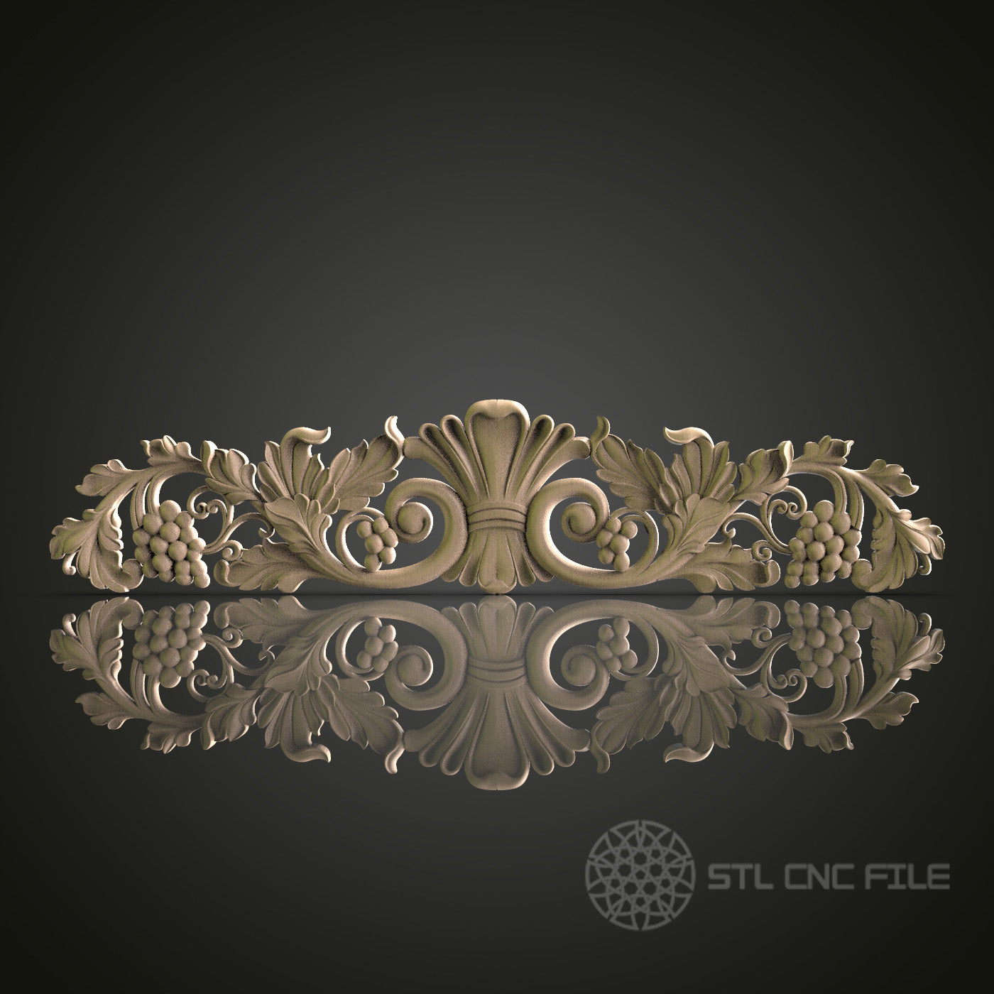 Grape Vine and Shell Pediment for CNC and 3D Printing - STL File