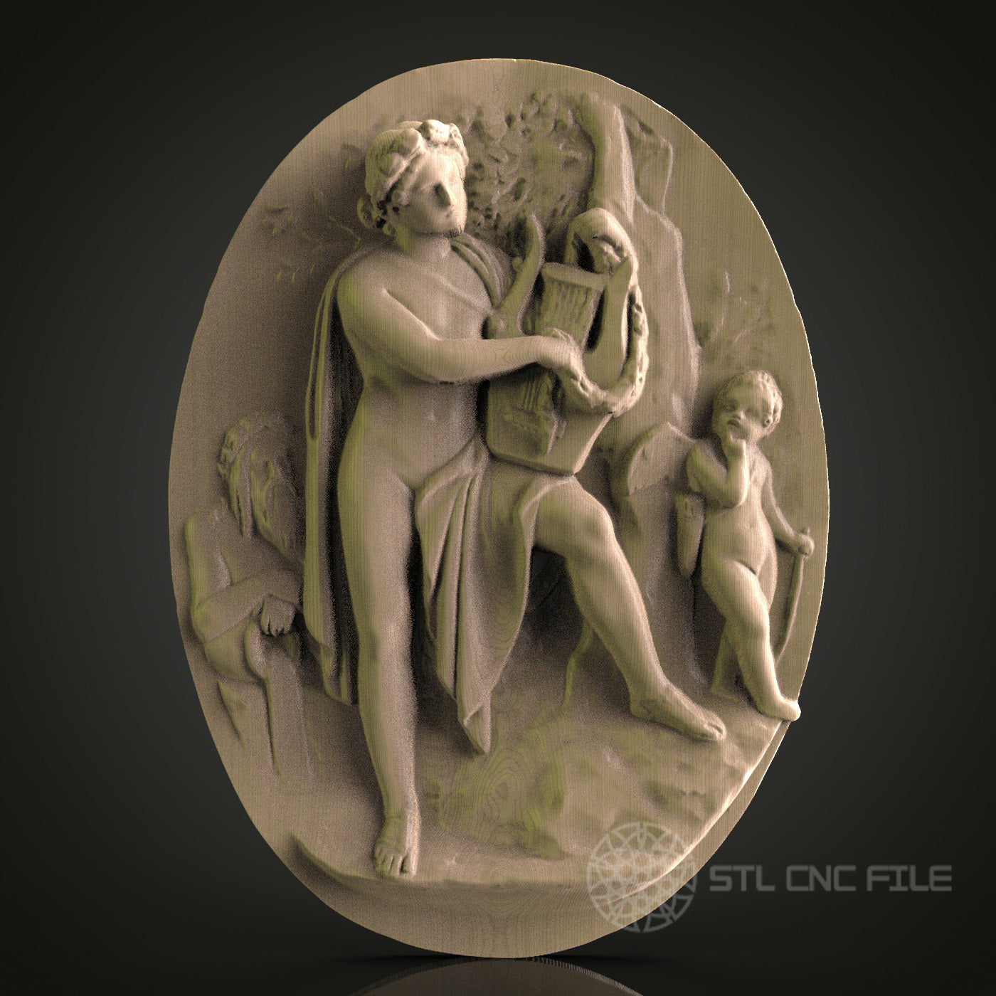 Classical Musician and Cherub Relief Art STL Model for CNC Router Engraver - Wood Art Wall Decor - 3D Printer File for Artcam and Aspire