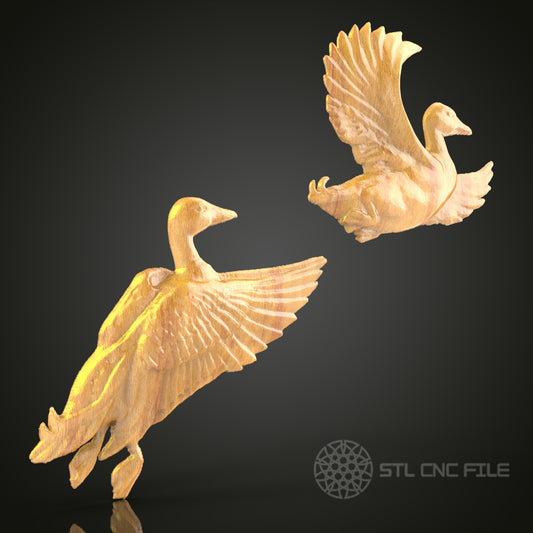 Pair of Flying Geese STL Models for CNC Router - Dynamic Wildlife Art Files