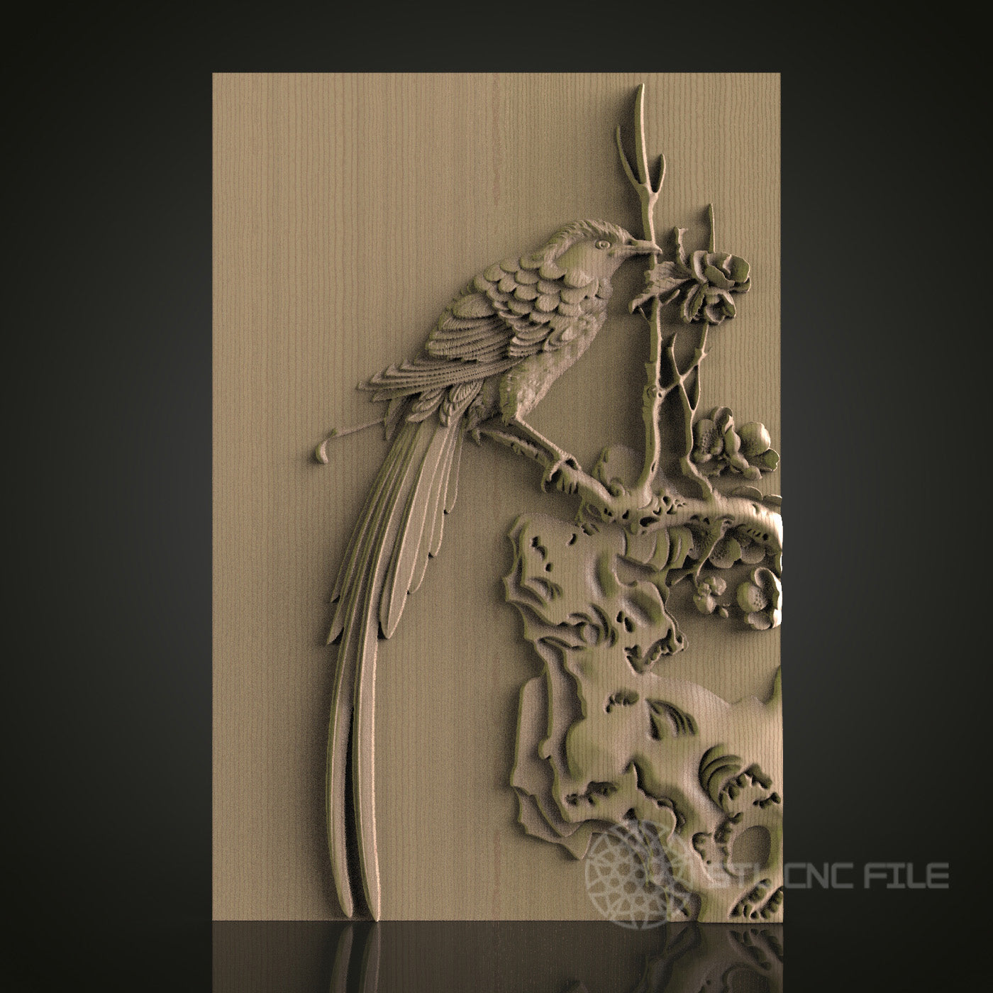 Bird on Branch Relief Art STL Model for CNC Router Engraver - Wood Art Wall Decor - 3D Printer File for Artcam and Aspire