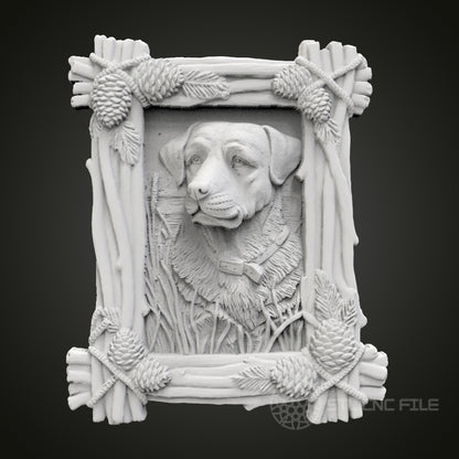 Charming Dog Portrait in Rustic Frame STL Model for CNC Router Engraver, Artcam, Aspire, Wood Art Wall Decor
