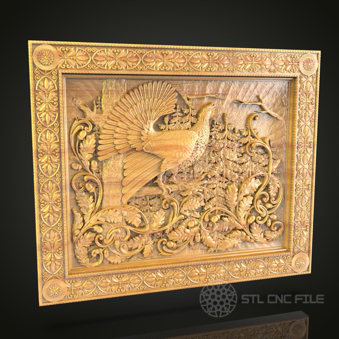Grand Pheasant 3D Relief STL File for CNC, Ornate Bird Wood Wall Art