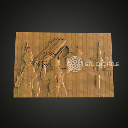 Cityscape Musicians CNC Router Engraved Wood Panel - Unique Wall Art for Music and Urban Art Lovers