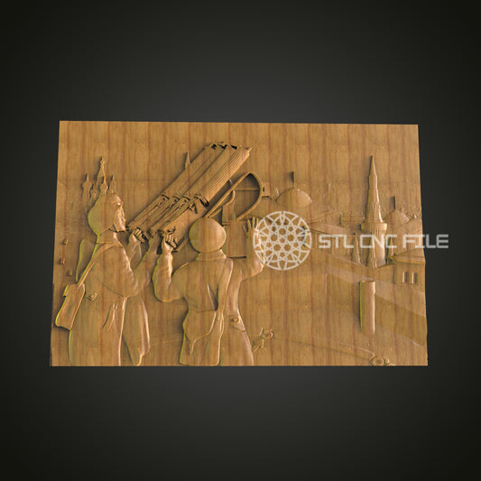 Cityscape Musicians CNC Router Engraved Wood Panel - Unique Wall Art for Music and Urban Art Lovers