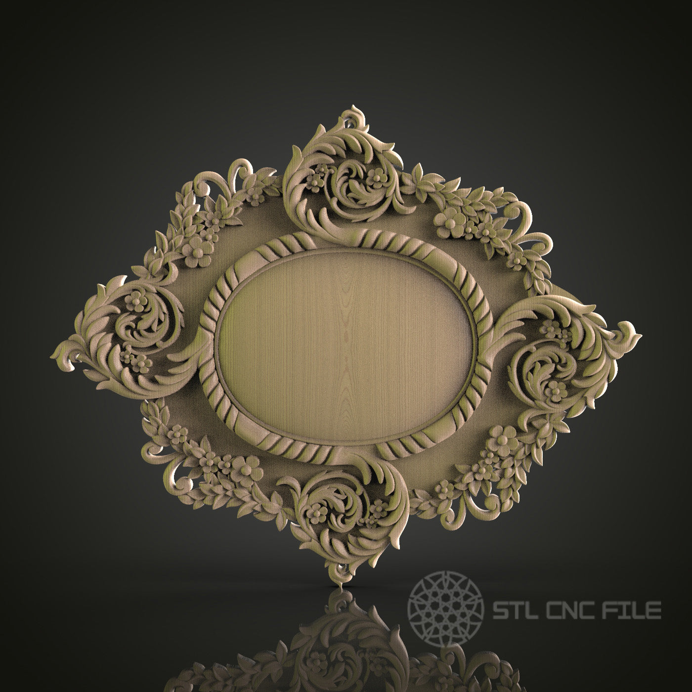 Ornate Floral Oval Frame CNC Router File - STL for 3D Printing and Wood Carving
