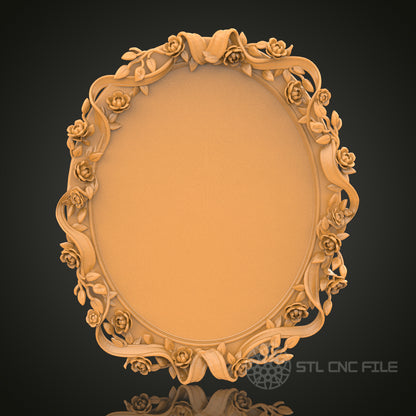 Oval Floral Frame STL Model for CNC Router Engraver, Artcam, Aspire, Wood Art, Wall Decor, 3D Printer