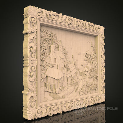 Victorian Village Scene 3D CNC Router Engraver File, STL Model for Artcam Aspire, Wood Wall Decor