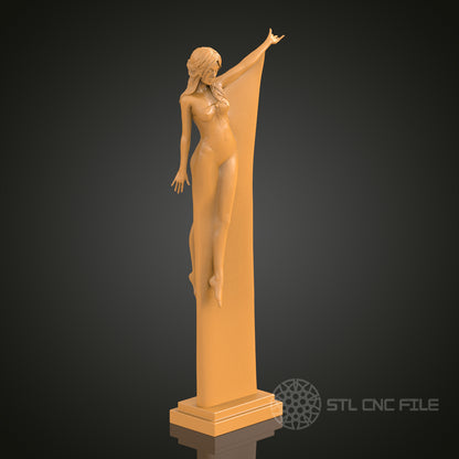 Graceful Female Figure 3D STL Model, CNC Router Engraver Artcam Aspire, Wood Art Wall Decor, 3D Printer Ready, PDF with STL Link