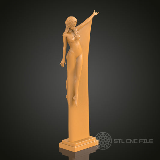Graceful Female Figure 3D STL Model, CNC Router Engraver Artcam Aspire, Wood Art Wall Decor, 3D Printer Ready, PDF with STL Link
