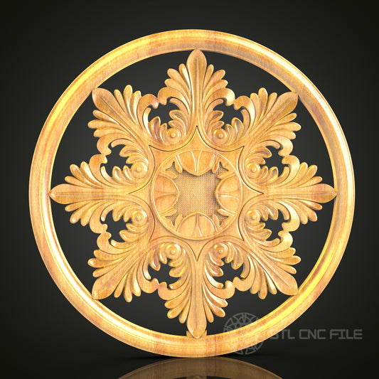 Ornate Round Floral Medallion STL Model for CNC Router, Compatible with Artcam, Aspire - Sophisticated Ceiling Decor