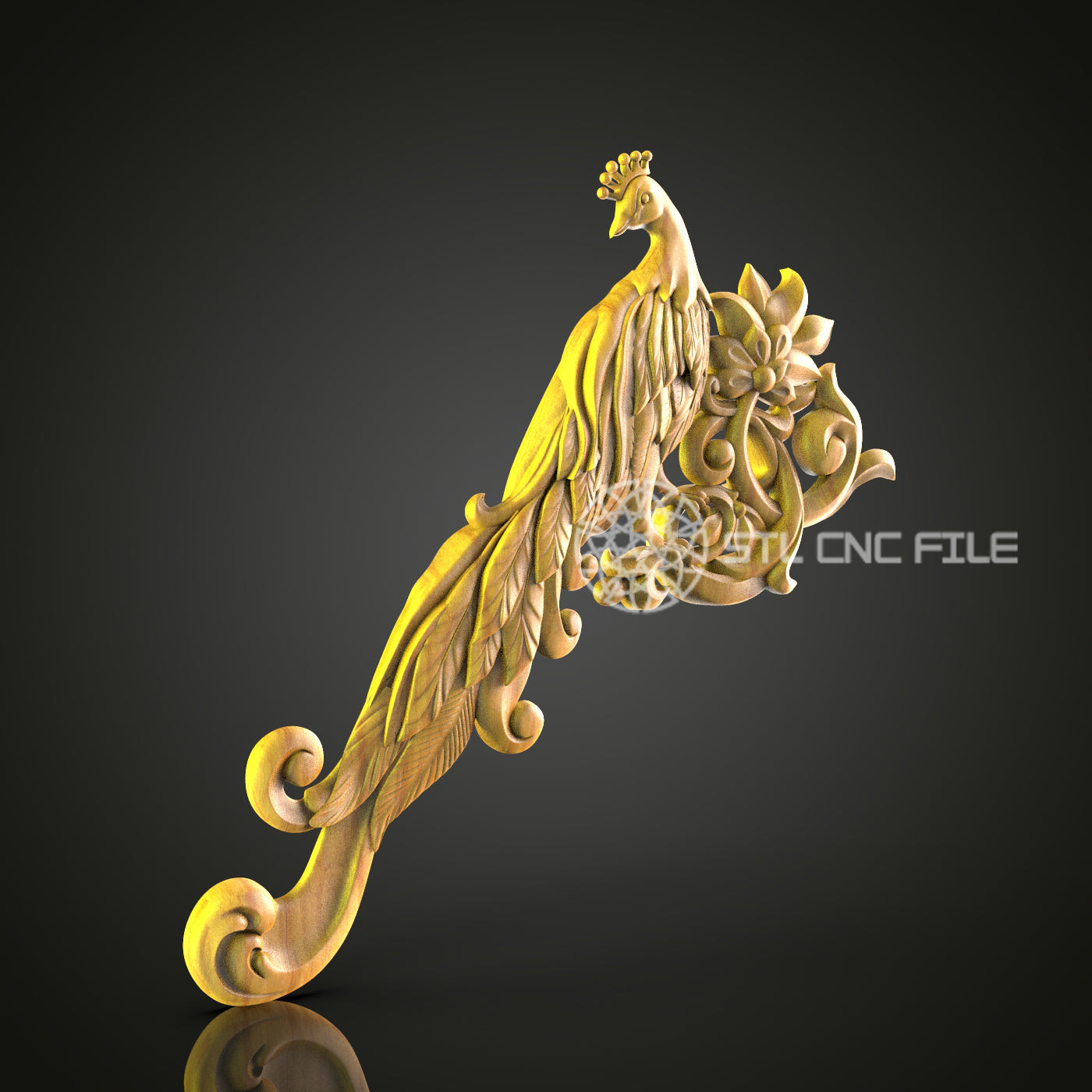 Elegant 3D Carved Peacock STL File for CNC and 3D Printing - Ornate Relief Art, Decorative Wall Decor, Digital Download