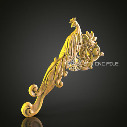 Elegant 3D Carved Peacock STL File for CNC and 3D Printing - Ornate Relief Art, Decorative Wall Decor, Digital Download