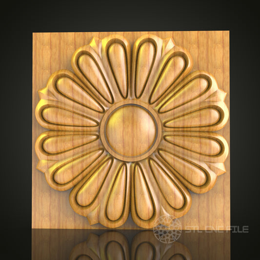 Floral Radiance Wall Panel - CNC Router Engraved STL Model, Elegant Wooden Decor