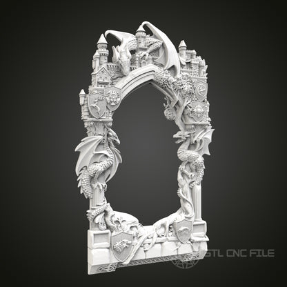 Exquisite Dragon Castle Arch STL Model for CNC Router Engraver, Artcam, Aspire, Wood Art Wall Decor