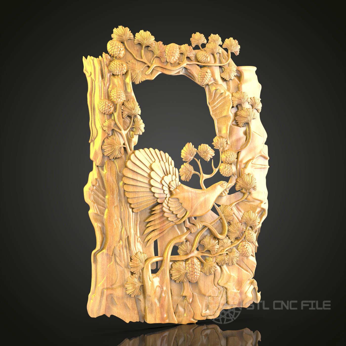 Enchanted Garden Frame 3D Relief STL File for CNC, Floral Bird Wood Wall Art