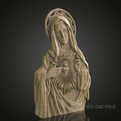 STL Model of Sacred Heart of Mary, CNC Router Engraver, Artcam, Aspire, CNC files, Wood Art, Wall Decor, 3D Printer