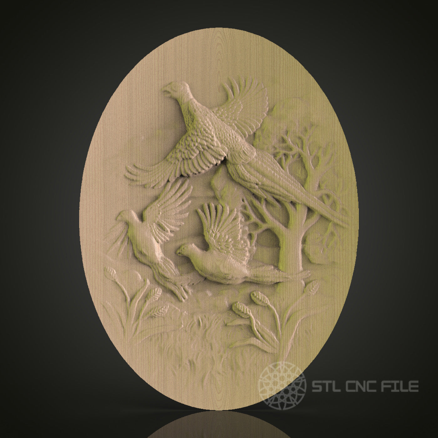 Elegant Bird and Nature Scene Oval STL Model for CNC Router and 3D Printer | Wall Art Decor