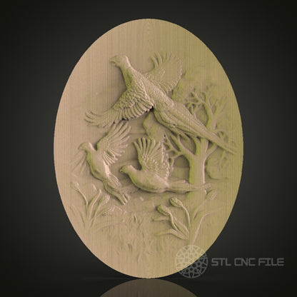 Elegant Bird and Nature Scene Oval STL Model for CNC Router and 3D Printer | Wall Art Decor