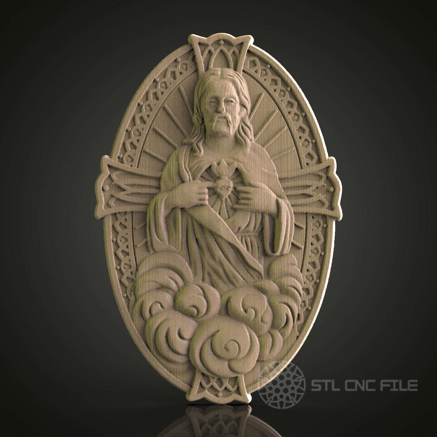 STL Model of Jesus Sacred Heart, CNC Router Engraver, Artcam, Aspire, CNC files, Wood Art, Wall Decor, 3D Printer