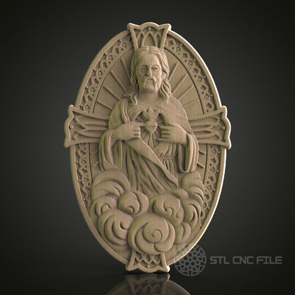 STL Model of Jesus Sacred Heart, CNC Router Engraver, Artcam, Aspire, CNC files, Wood Art, Wall Decor, 3D Printer