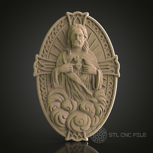 STL Model of Jesus Sacred Heart, CNC Router Engraver, Artcam, Aspire, CNC files, Wood Art, Wall Decor, 3D Printer