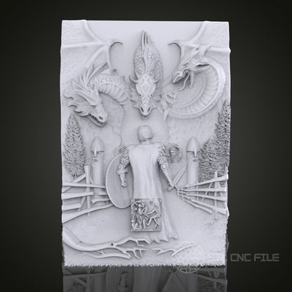 Dragon Encounter 3D Relief Art for CNC Router, Artcam, Aspire, Wall Decor, STL Model, Compatible with 3D Printers