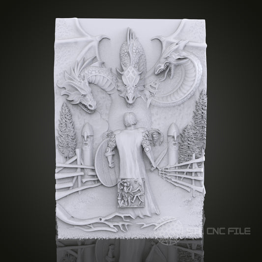 Dragon Encounter 3D Relief Art for CNC Router, Artcam, Aspire, Wall Decor, STL Model, Compatible with 3D Printers