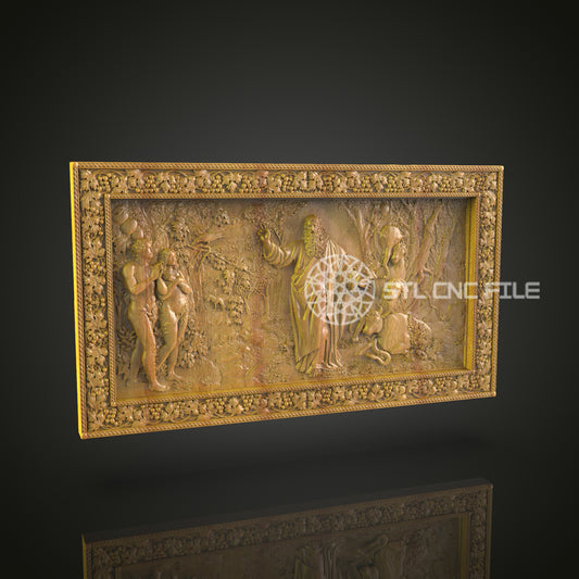 Biblical Adam and Eve CNC Engraved Panel - Sacred Story Artwork, Detailed Wood CarvingCopie)