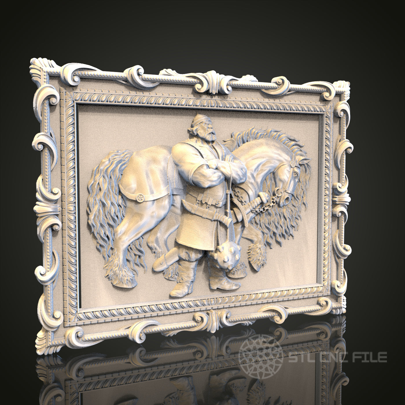 Medieval Knight and Horse 3D STL File, CNC and 3D Printer Model, Historical Art, Artcam Aspire, Heroic Wall Decor