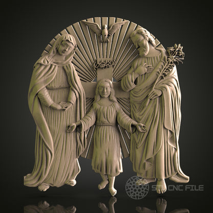 STL Model of Holy Family, CNC Router Engraver, Artcam, Aspire, CNC files, Wood Art, Wall Decor, 3D Printer