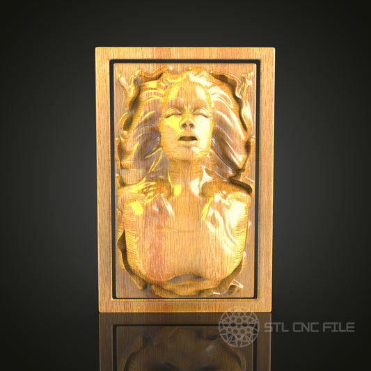 Elegant Female Portrait Wall Art - 3D STL File for CNC Wood Carving