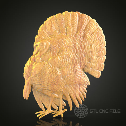 Elegant Turkey 3D Model for CNC Router - Artcam, Aspire, STL Files, Thanksgiving Decor