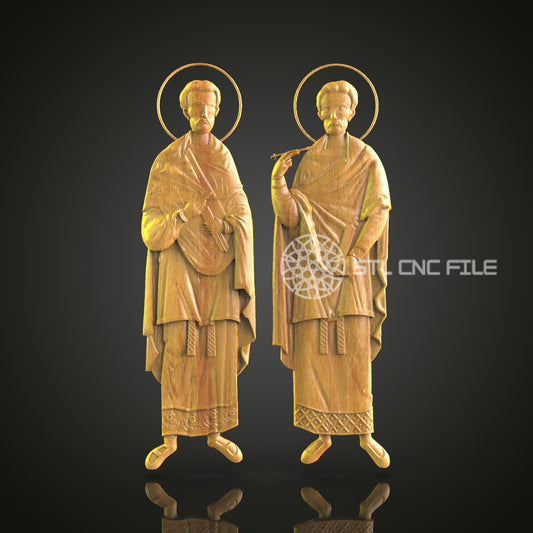 Saintly Apostles CNC Router Engraved Wood Panel - Dual Portrait for Religious Art and Church Decor
