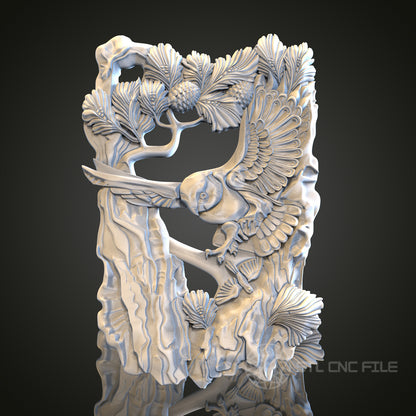 Intricate Bird and Tree Relief STL Model for CNC and 3D Printing, Artcam, Aspire, Wall Decor