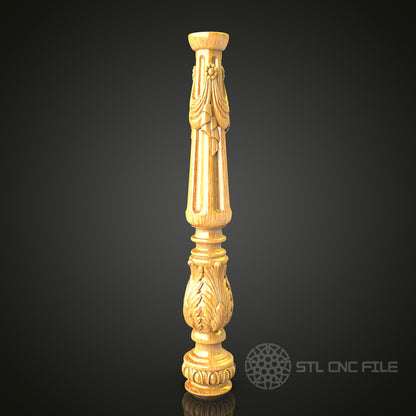 Classic Carved Column STL Model for CNC Router - Ideal for Artcam, Aspire, Luxurious Home and Garden Decor
