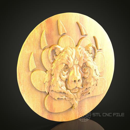 Bear Face 3D STL Model for CNC Router - Wood Carving Digital File, Rustic Wall Art Decor